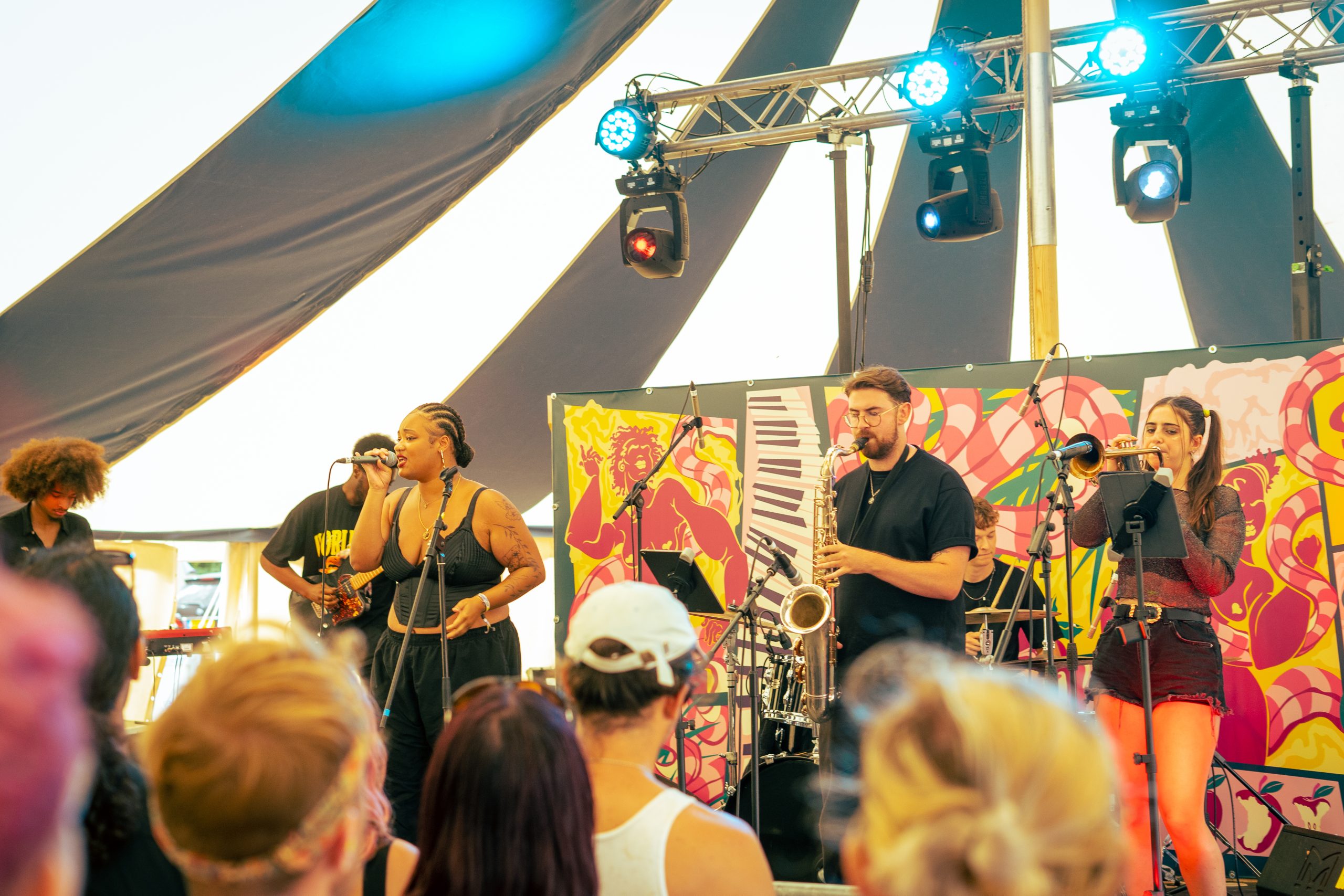 A band playing at a festival