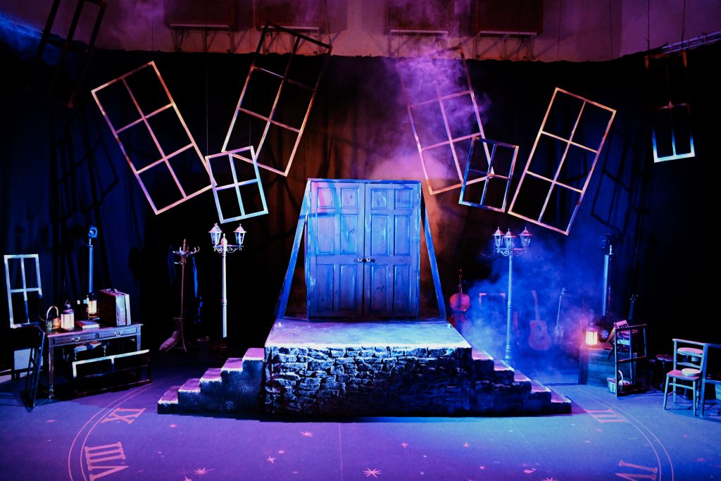 An empty stage with a set on it